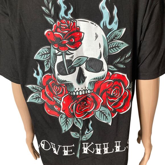 Love Kills T-shirt Mens Large Skull Roses rgstr couture - Picture 7 of 8